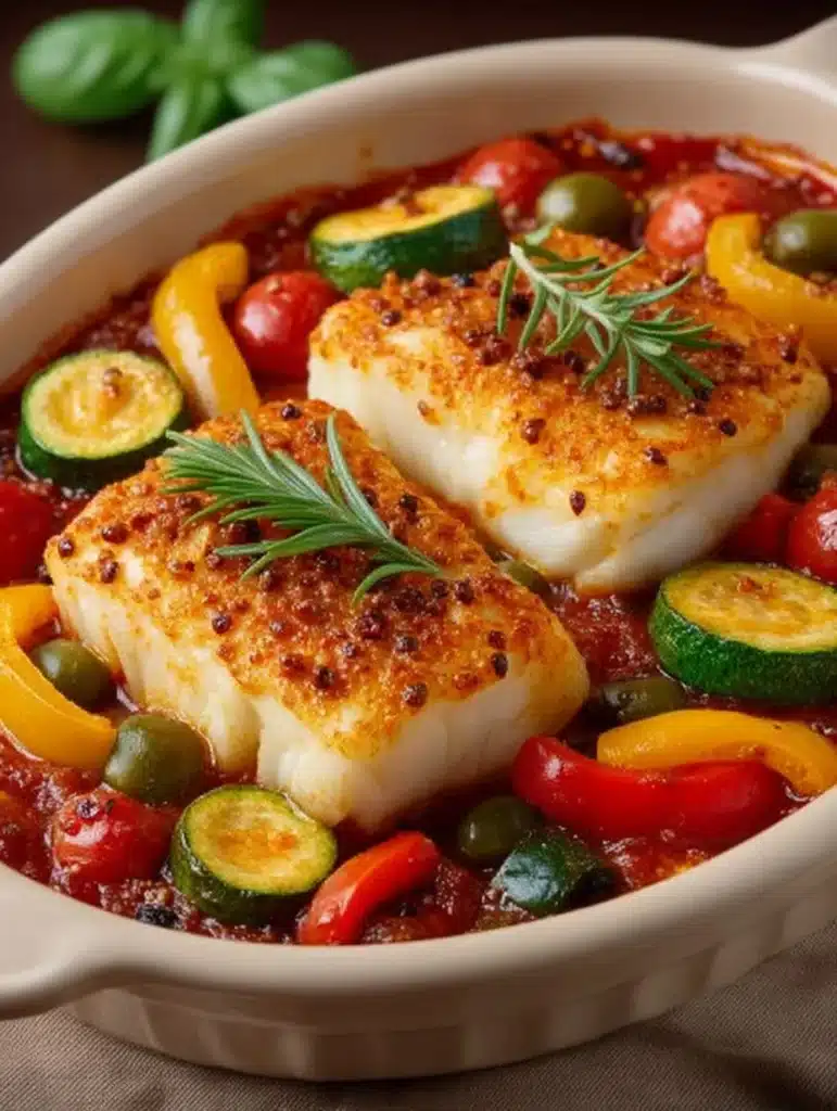 Mediterraner Fischauflauf mit Kabeljau: Schnelles & gesundes Wohlfühlgericht