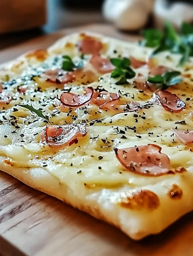 Einfacher Flammkuchen Rezept: Schnell & knusprig mit Schmand, Speck & Zwiebeln