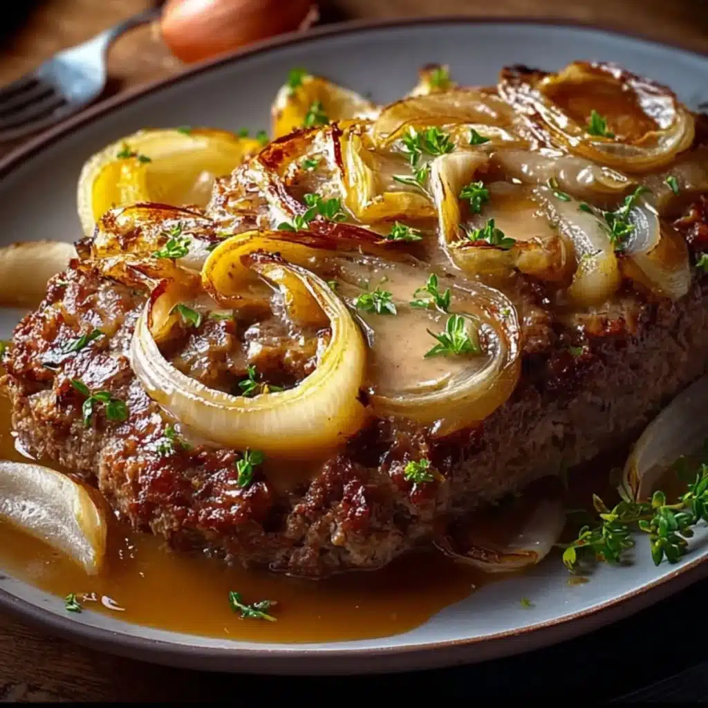Französischer Zwiebelhackbraten Rezept: Saftig mit karamellisierten Zwiebeln & Käse