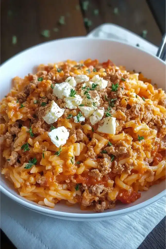 Griechischer Hackfleischauflauf mit Kritharaki & Feta: Einfaches mediterranes Rezept