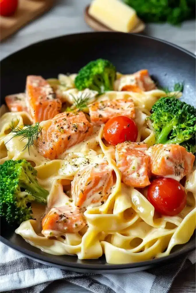 Rezept: Cremige Lachs-Pasta mit Brokkoli & Tomaten – Schnell & Gesund