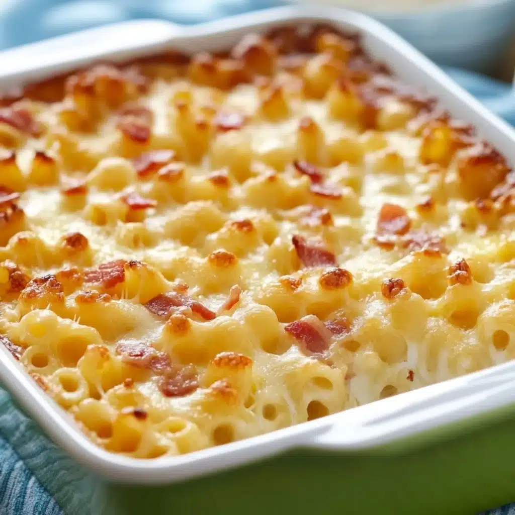 Cremiger Nudelauflauf mit knusprigem Speck & goldbraunem Käse: Schnelles Rezept für 6-8 Personen