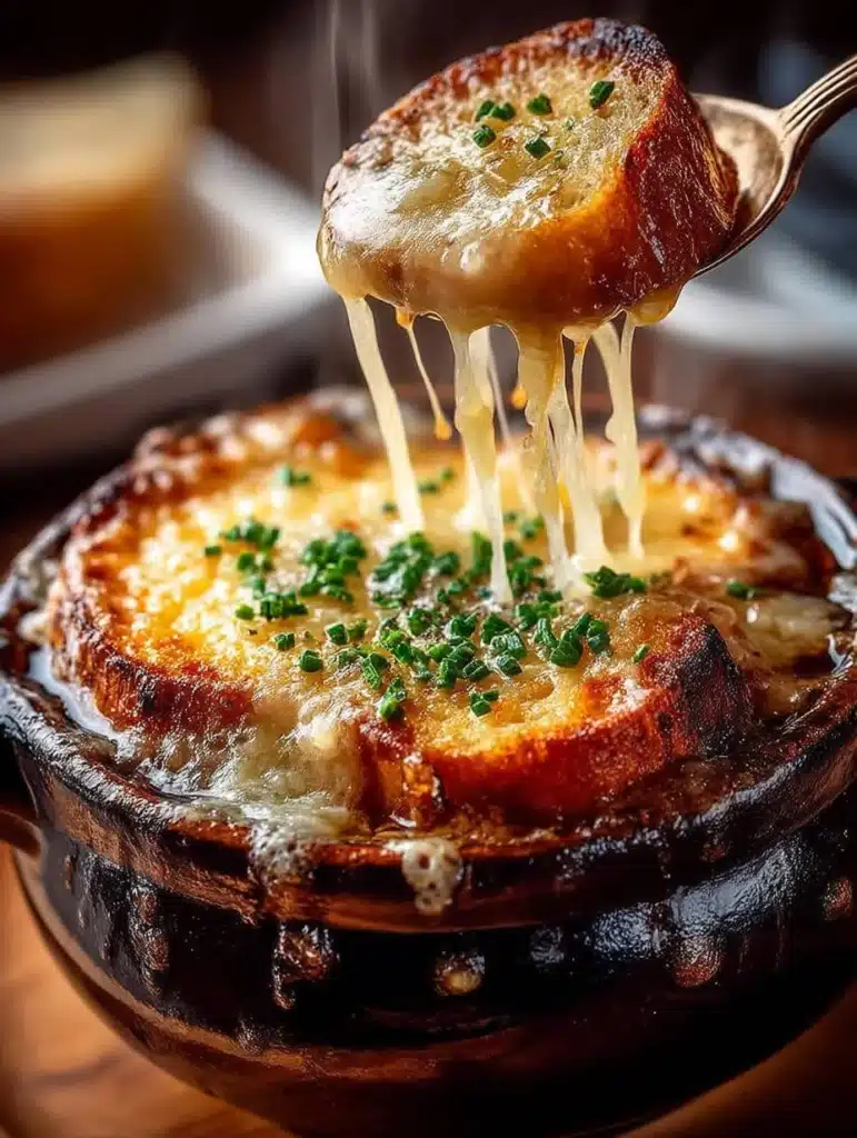 Klassische Französische Zwiebelsuppe: Authentisches Rezept mit karamellisierten Zwiebeln & geschmolzenem Gruyère
