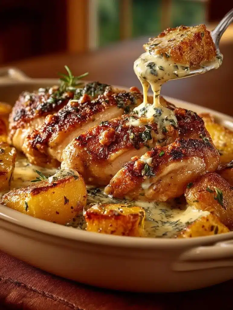 Cremiges Ofenhähnchen mit Rosmarinkartoffeln: Einfaches Rezept aus der Auflaufform für 4 Personen