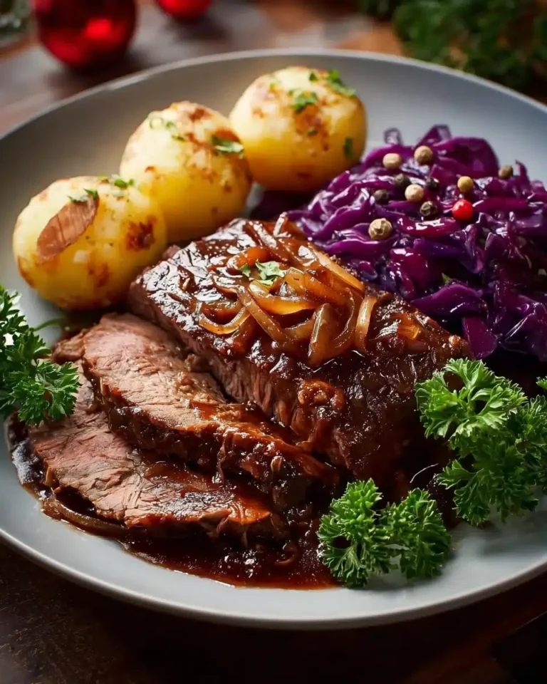 Weihnachtsbraten mit Rotwein-Zwiebelsauce: Zartes Rinderbraten Rezept für die Festtage