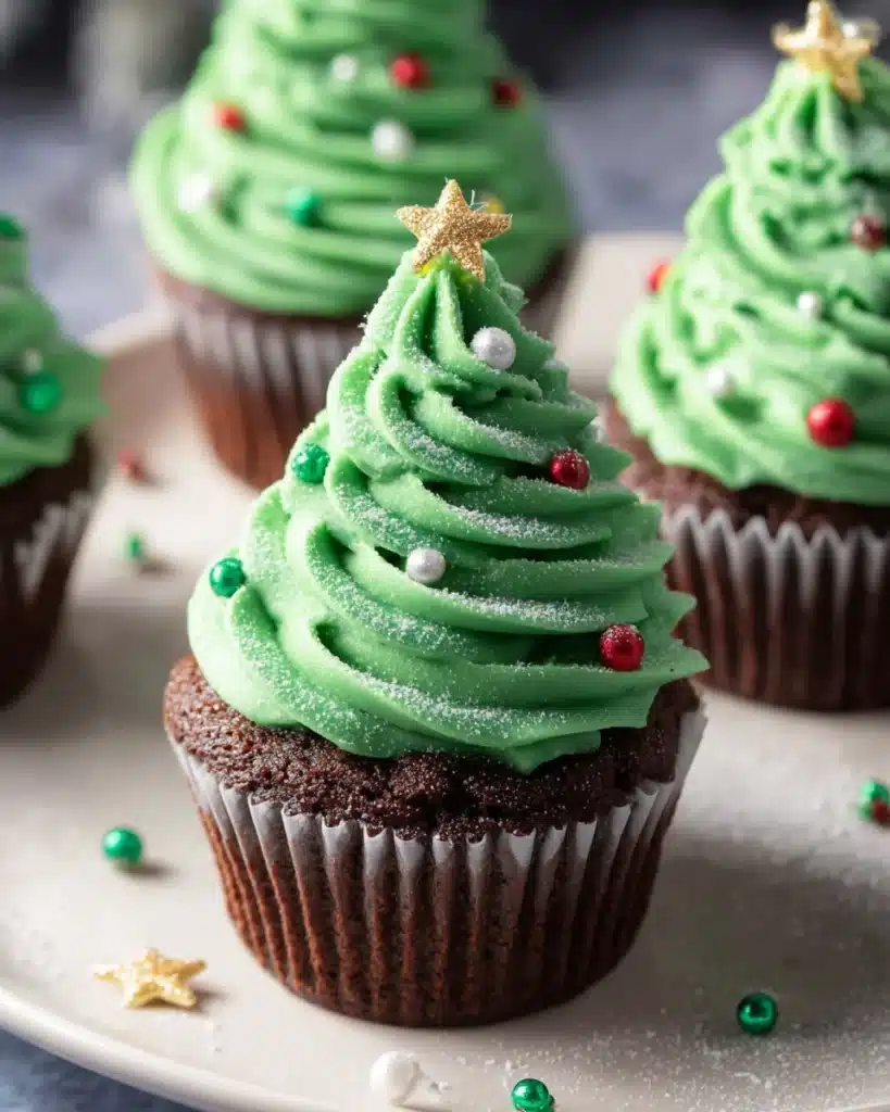 Christmas Tree Cupcakes Rezept: Festliche Schoko-Cupcakes mit fluffigem grünen Frosting