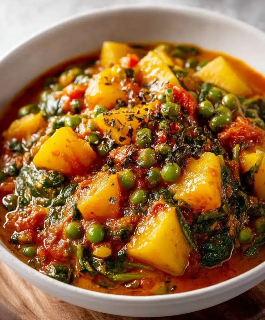 Veganes Kartoffelcurry mit Spinat & Erbsen: Einfaches, Cremiges & Gesundes Rezept