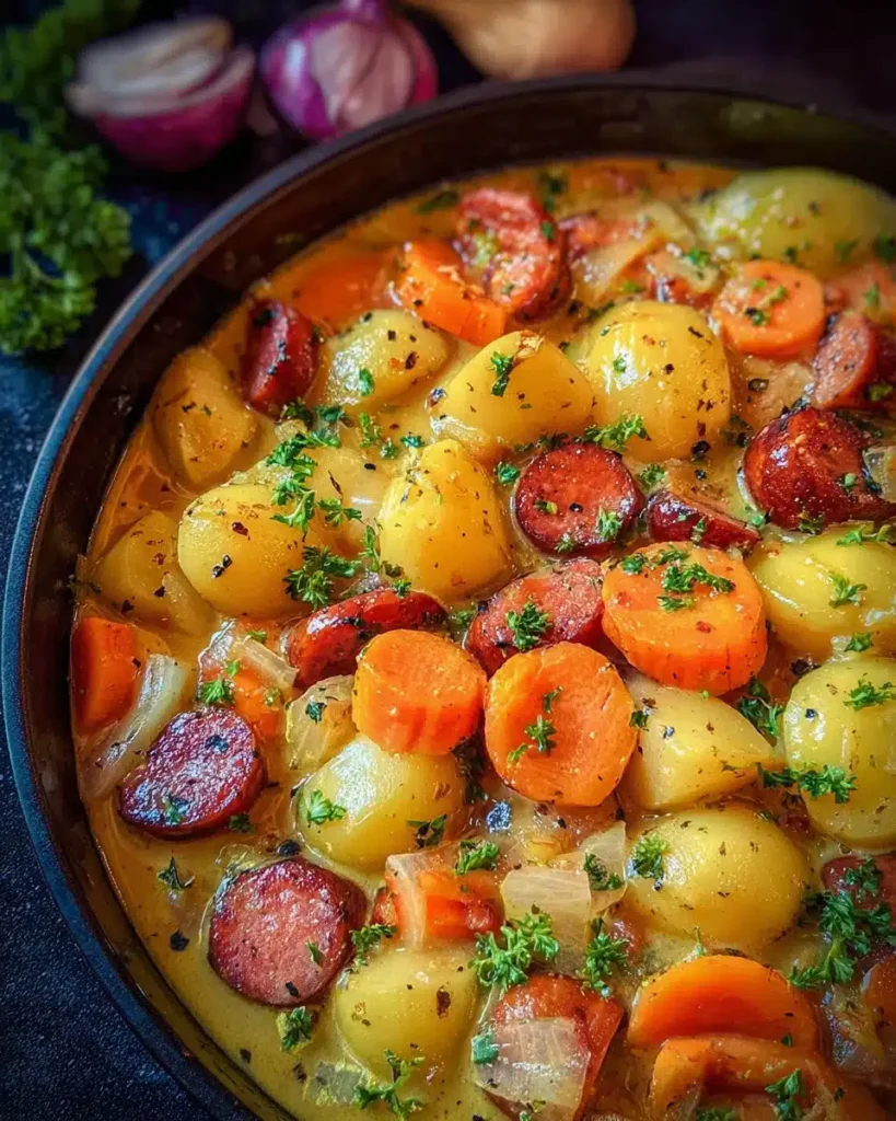 Deftiger Kartoffel-Rinderwürstchen-Eintopf: Schnell, Cremig & One-Pot Familienrezept für kalte Tage