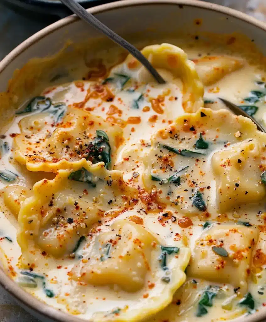 Cremige Toskanische Ravioli-Suppe: Das Schnelle & Herzhafte Rezept mit Rinderhack, Spinat & Tomaten