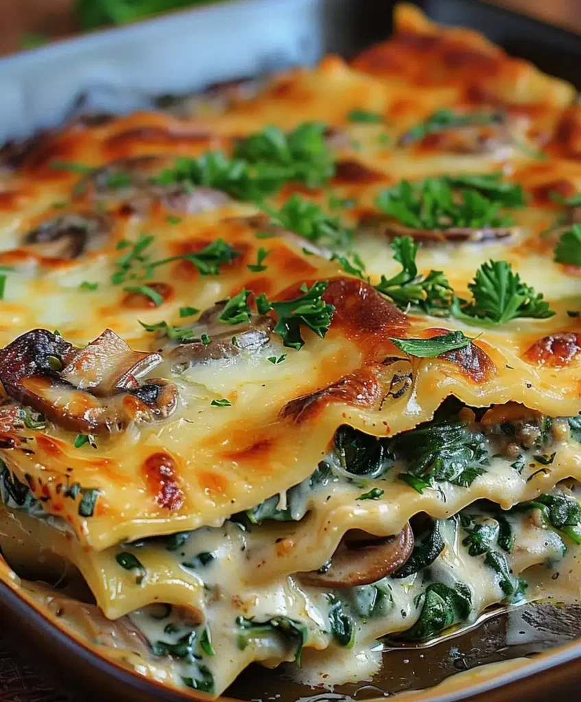 Cremige Spinat-Pilz-Lasagne: Herzhaftes vegetarisches Rezept mit goldbrauner Käsekruste