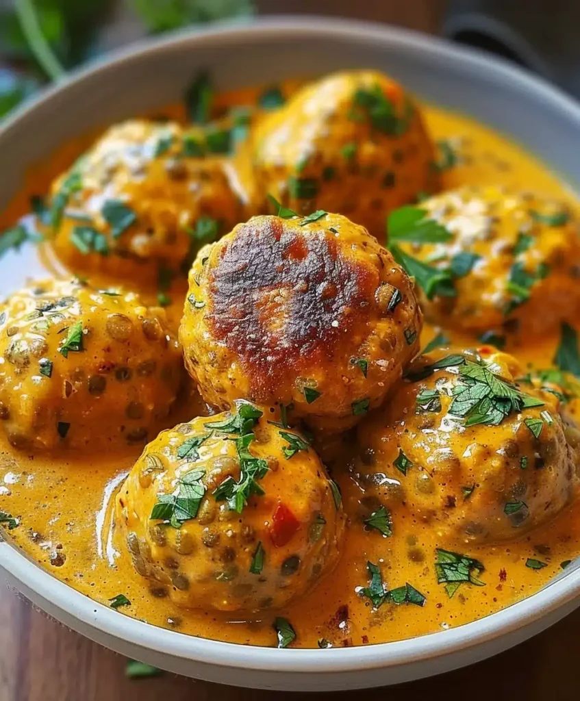 Vegane Linsenknödel in cremiger Kokos-Curry-Sauce – Schnell & einfach