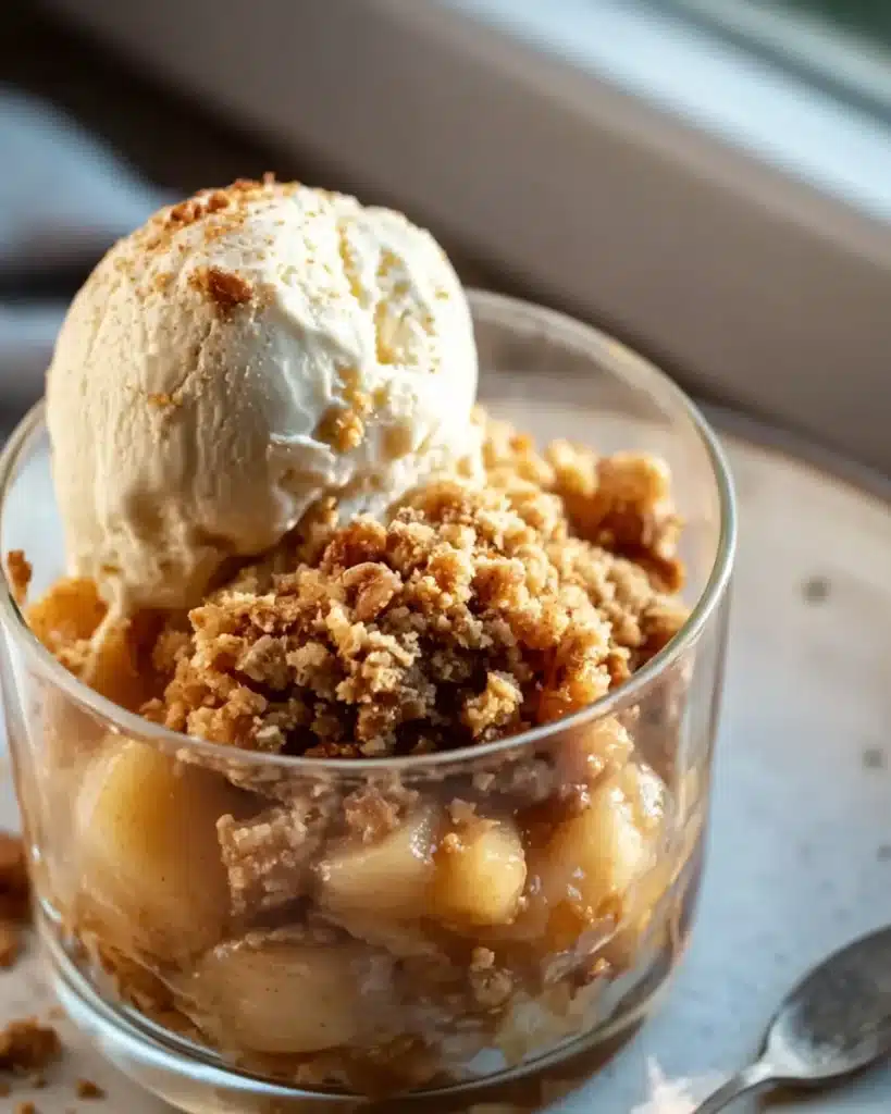 Bratapfel Apfel Crumble Rezept: Winterlicher Genuss mit knusprigen Streuseln & Vanilleeis