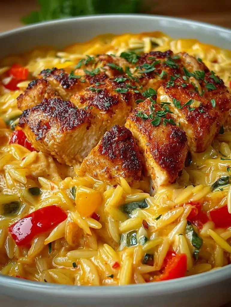 Cremiges Paprika Sahne Hähnchen mit Orzo Rezept: Schnell, einfach & lecker für die Familie