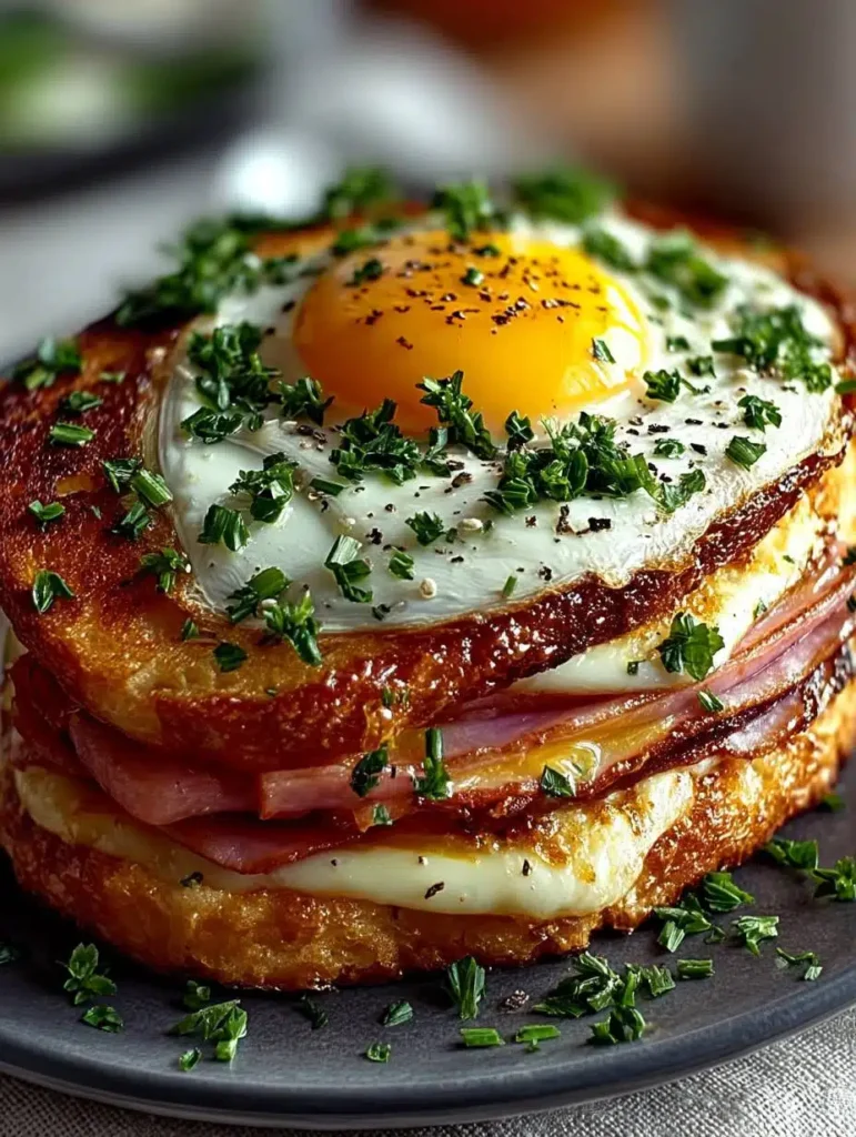 Croque Madame Rezept: Sättigendes Hühnchen-Käse-Frühstück mit Spiegelei auf Vollkornbrot