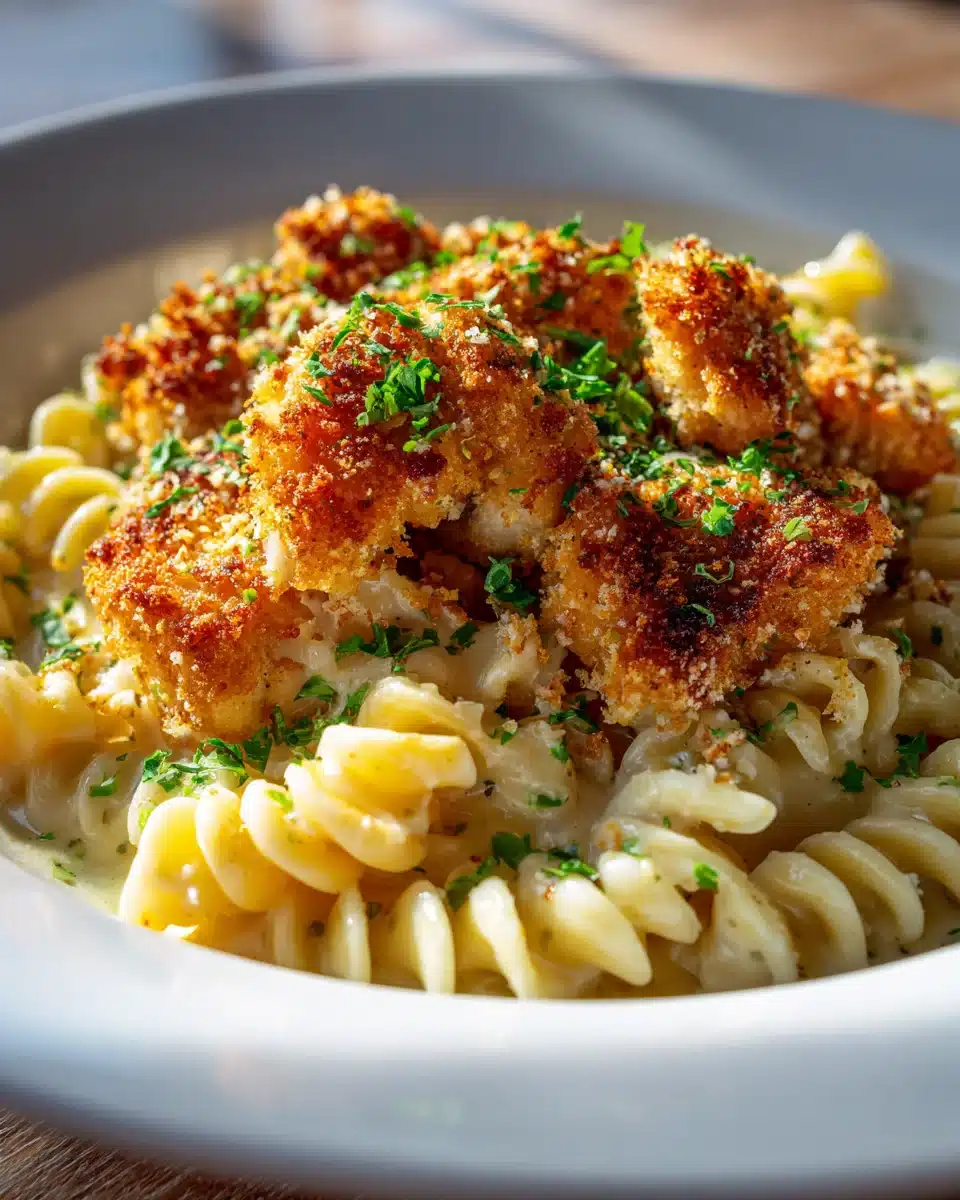 Cremige Knoblauch Parmesan Hähnchen-Bites mit Rotini 4 Cremige Knoblauch Parmesan Hähnchen-Bites mit Rotini