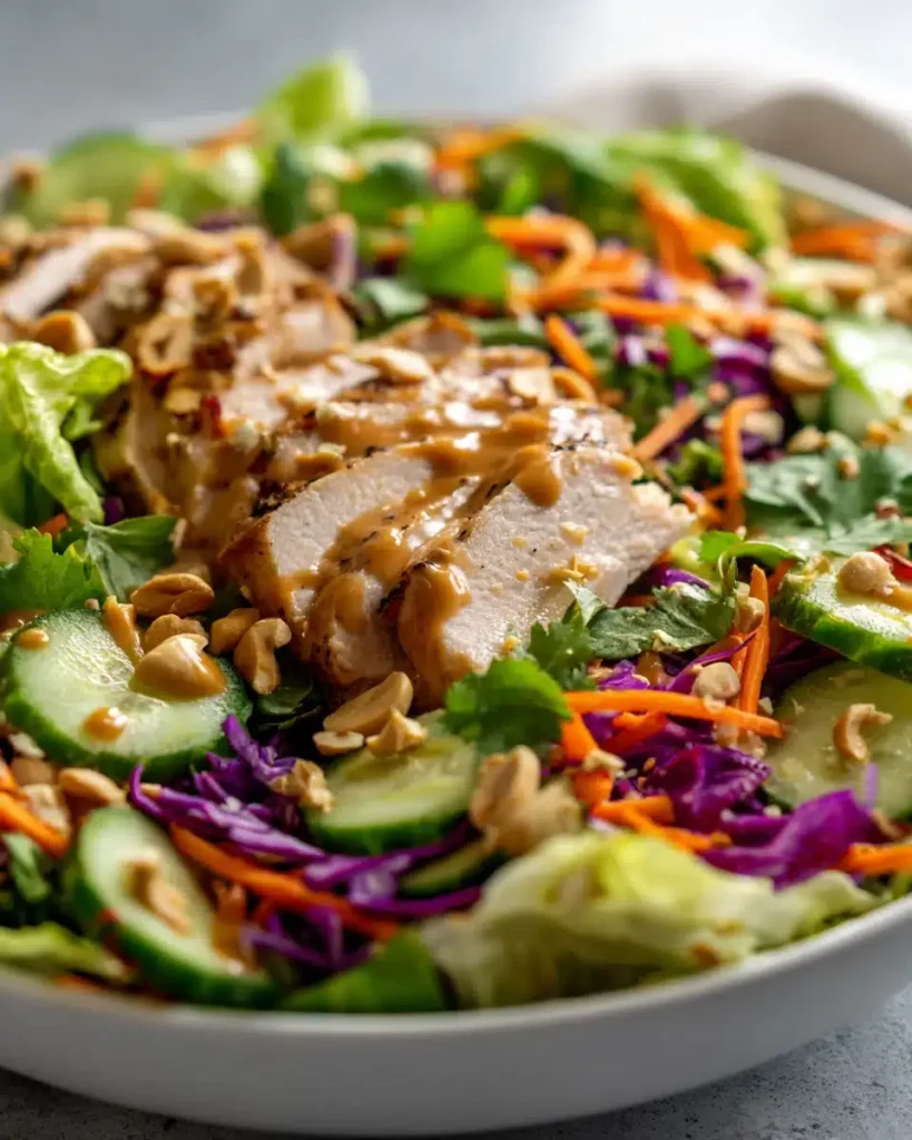 Thai Erdnuss-Hähnchen-Salat mit knackigem Gemüse und Erdnusssauce