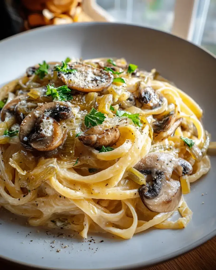 Pasta mit karamellisiertem Lauch, Pilzen und Gruyère – Ein wohliger Genuss