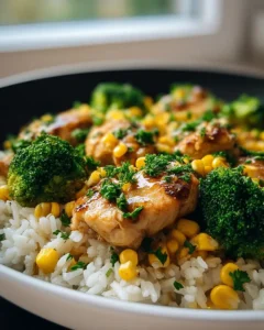 Hähnchen-Reis-Pfanne mit Brokkoli und Mais – Schnell & Lecker