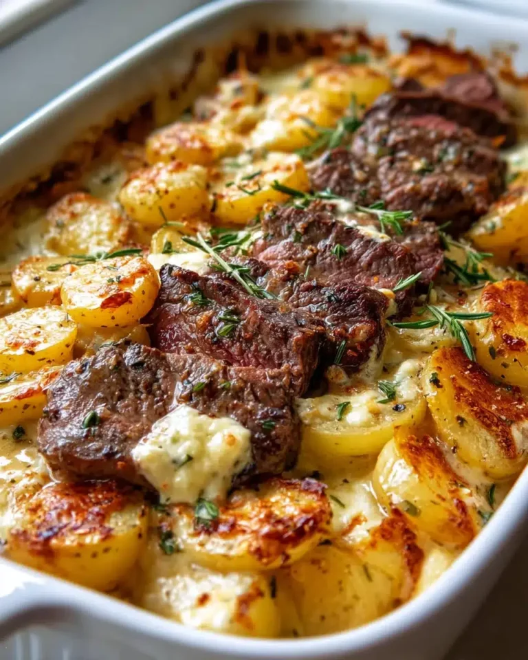 Knoblauchbutter Steak Cheddar Kartoffelauflauf – Ein Genuss!