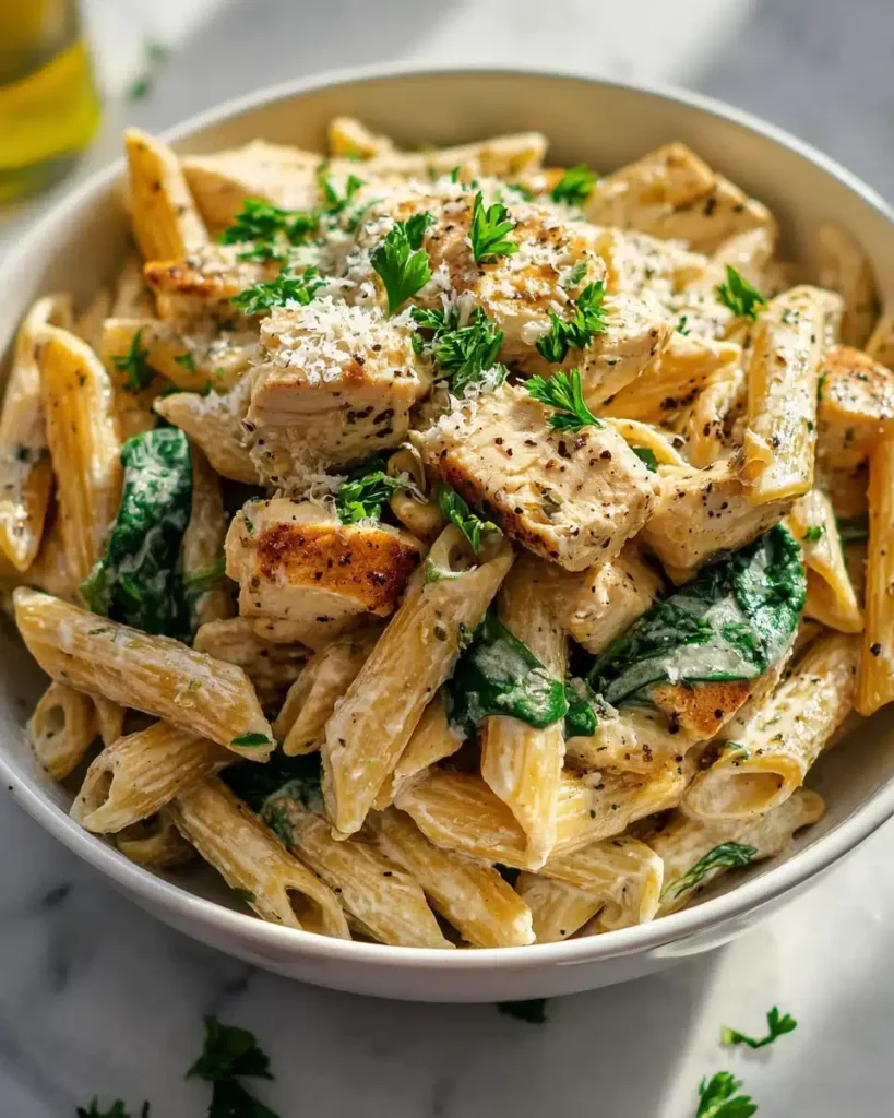 Gesunde Hähnchen-Pasta mit Knoblauch und Parmesan – schnell und lecker!