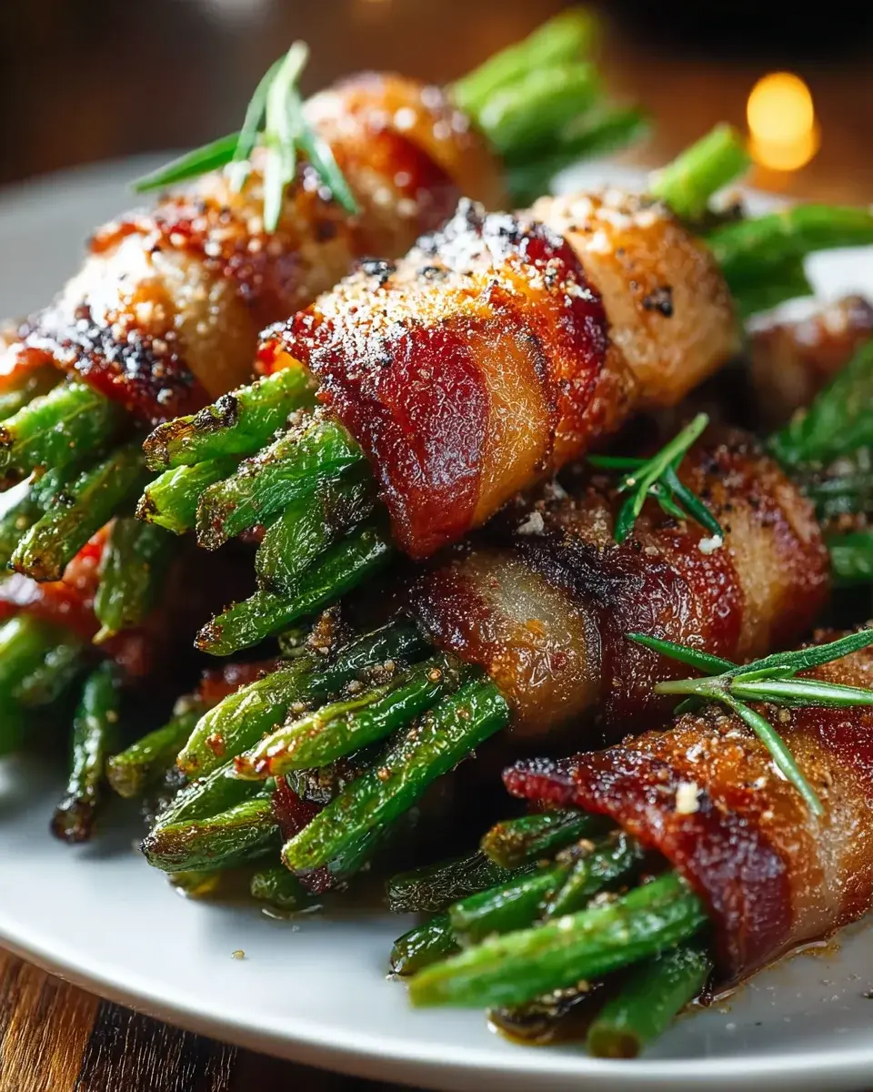 Beef Bacon Wrapped Green Bean Bundles