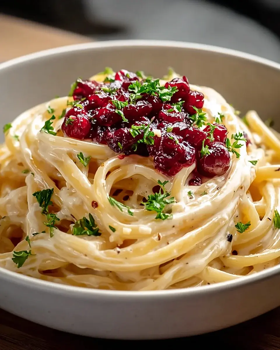 Brie Pasta mit fruchtigem Preiselbeer-Kompott rezept 2 Brie Pasta Preiselbeeren
