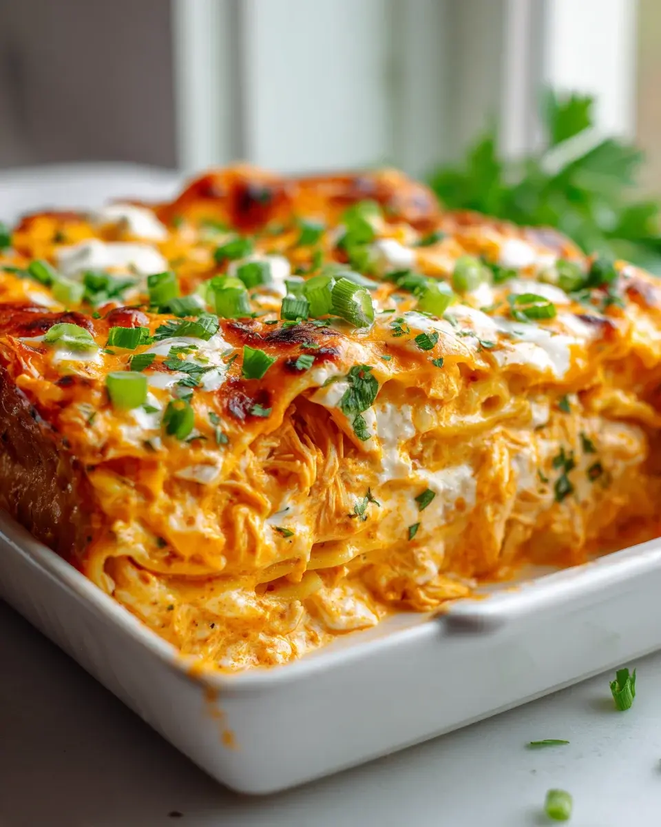 Buffalo Chicken Lasagne Bake: Scharf, cremig, unwiderstehlich! 2 Buffalo Chicken Lasagna Bake