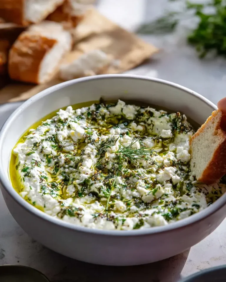 Einfaches Kräuter-Feta-Dip Rezept mit Olivenöl genießen!