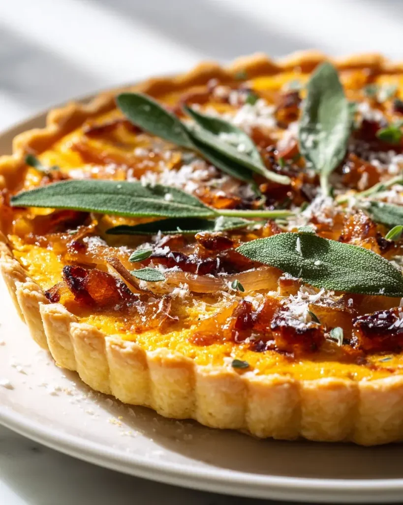 Kürbis Ricotta Tarte: Rinder-Bacon, Salbei & Zwiebeln