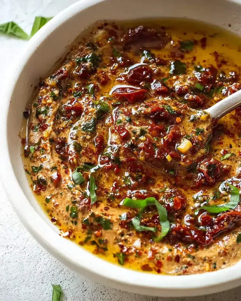 Mediterraner Dip mit getrockneten Tomaten und Knoblauchöl