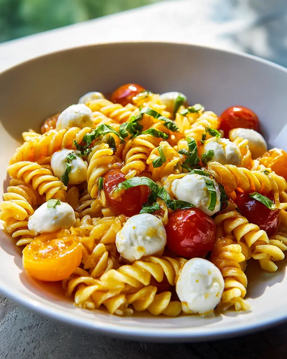 Nudelsalat mit Mozzarella und Kirsch