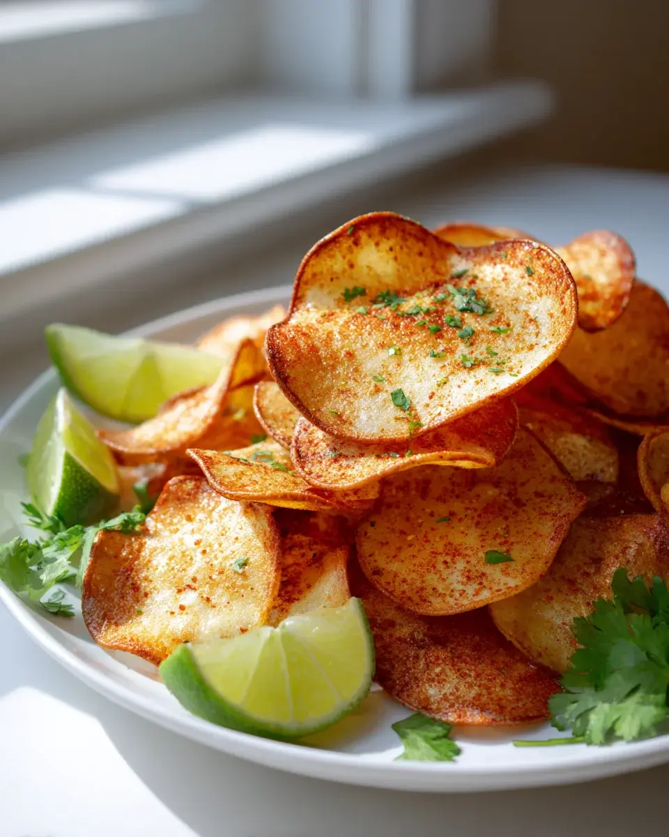 Scharfe Chili Limetten Chips aus der Heißluftfritteuse 4 Spicy Chili Lime Air Fryer Chips