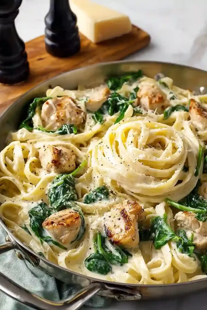 Hähnchen Spinat Alfredo Nudeln Rezept