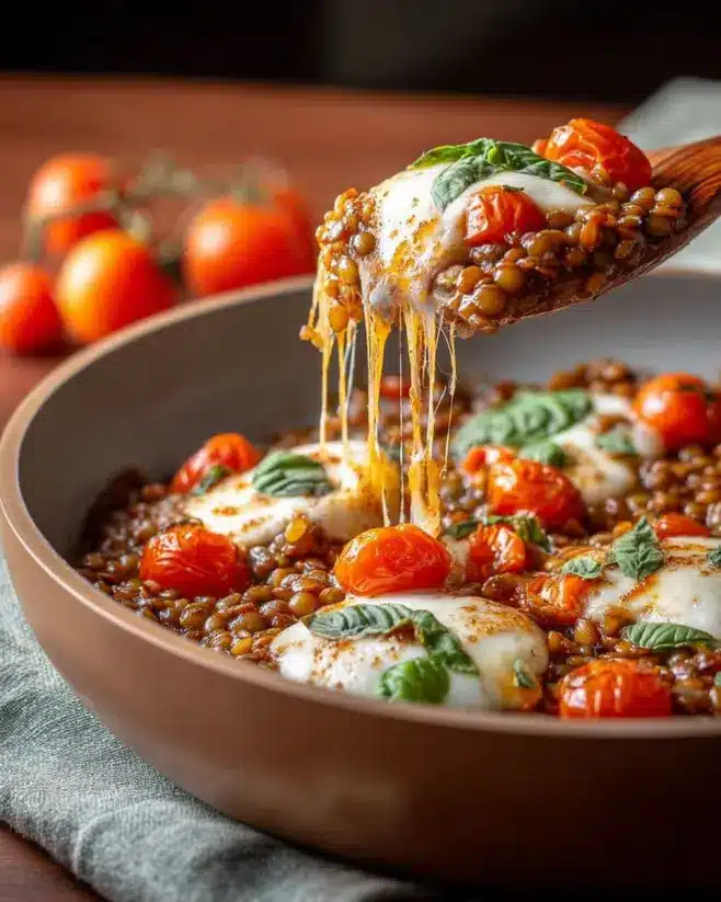 Pfannenlinsen mit Tomaten und Mozzarella Rezept