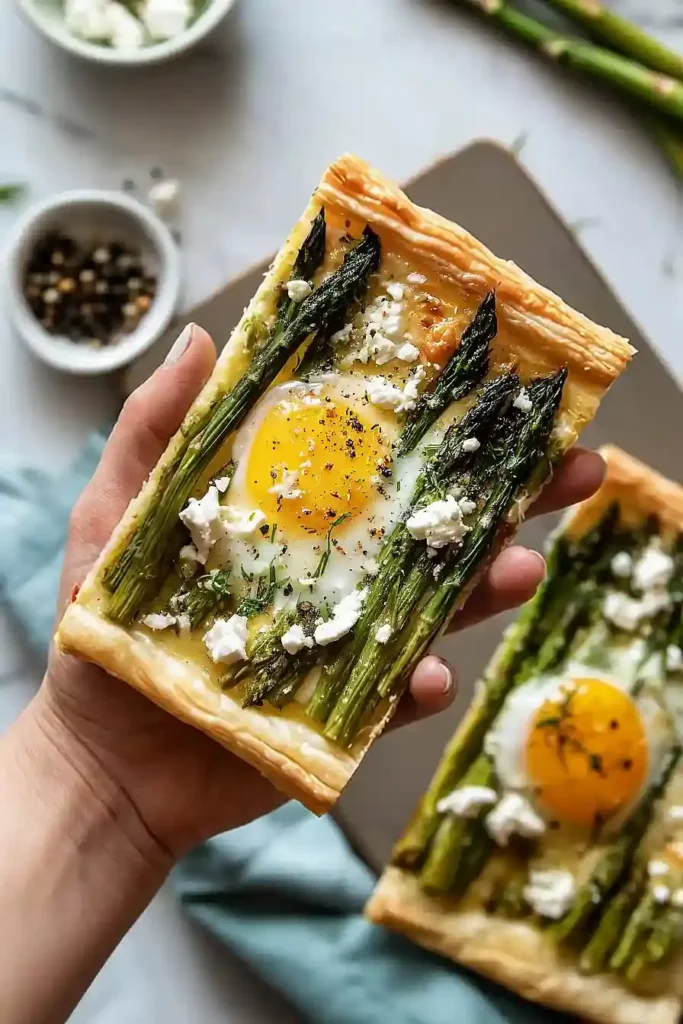 Spargel-Quiche mit Ei und Blätterteig