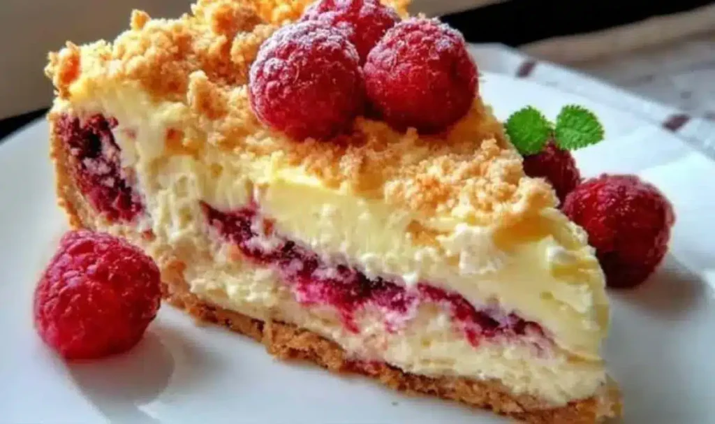 Vanille Himbeer Käsekuchen mit Streuseln