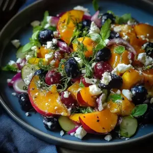 Blaubeer-Pfirsich-Feta-Salat
