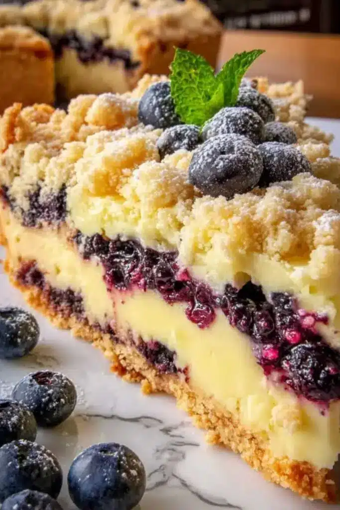Blaubeerkuchen mit Pudding und Streusel Rezept