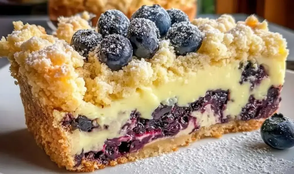 Blaubeerkuchen mit Pudding und Streusel – Einfaches Familienrezept