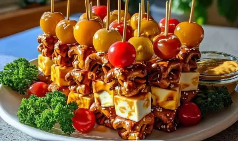 Brezel-Käse-Spieße mit süßem Senf – Schneller Party-Snack