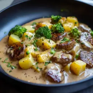 Brokkoli Kartoffel Pfanne mit Pilzen und Käse