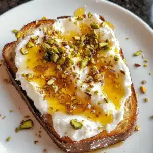 Burrata-Toast mit Pistazien und heißem Honig