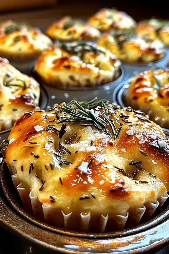 Rosmarin-Knoblauch-Focaccia-Muffins - Mediterranes Brotrezept 2 Focaccia Muffins Rezept