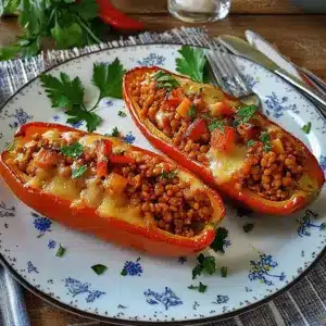 Gefüllte Spitzpaprika mit roten Linsen