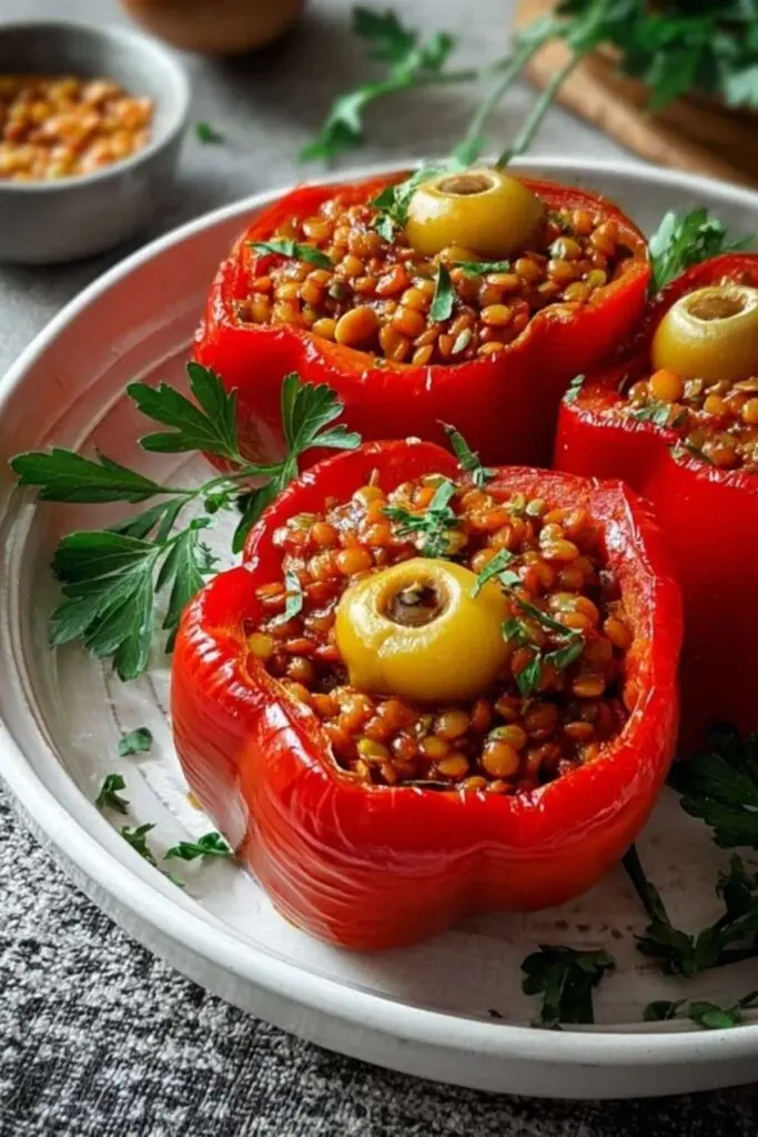 Gefüllte Spitzpaprika mit roten Linsen Rezept