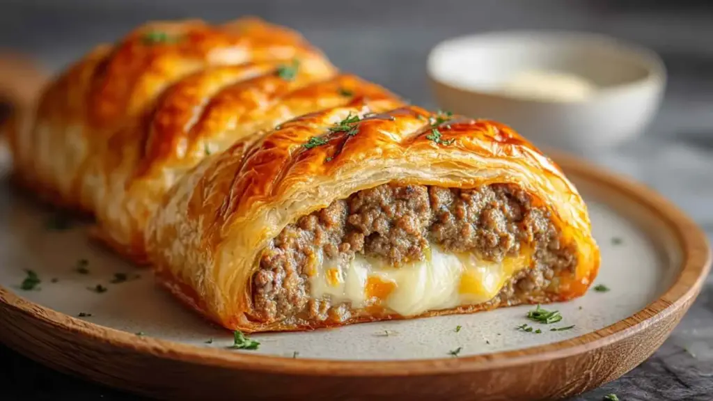 Herzhafte Hackfleisch-Käse-Blätterteig-Rolle – Deutsches Familienrezept