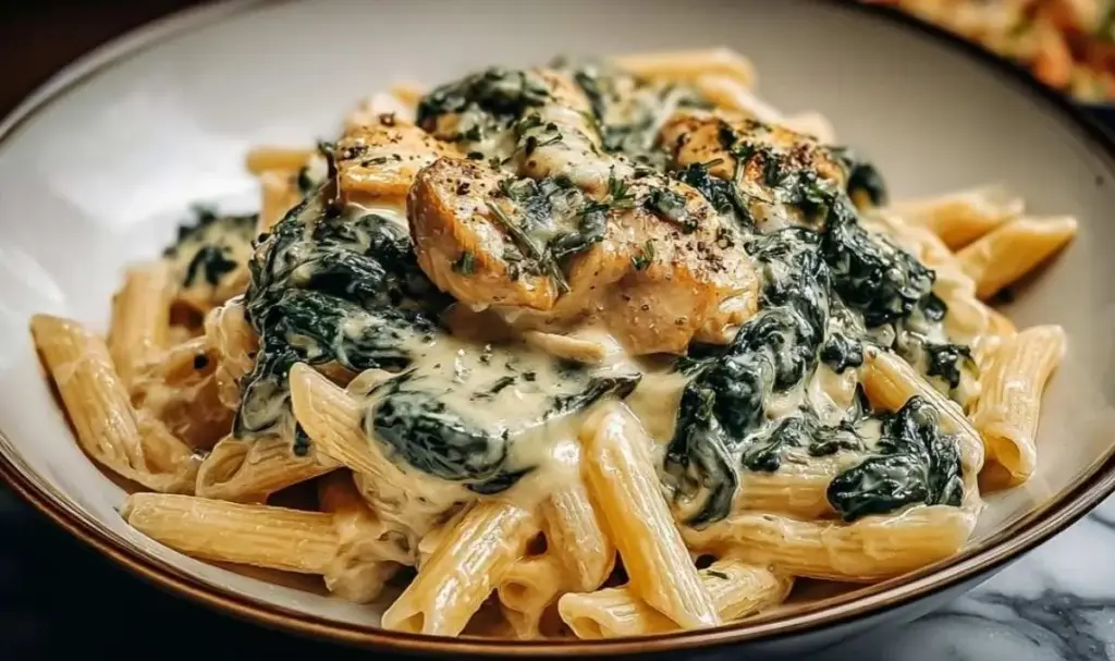 Frischkäse-Spinat-Hähnchen-Pasta – Cremiges Wohlfühlgericht