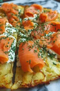 Kartoffelpizza mit geräuchertem Lachs