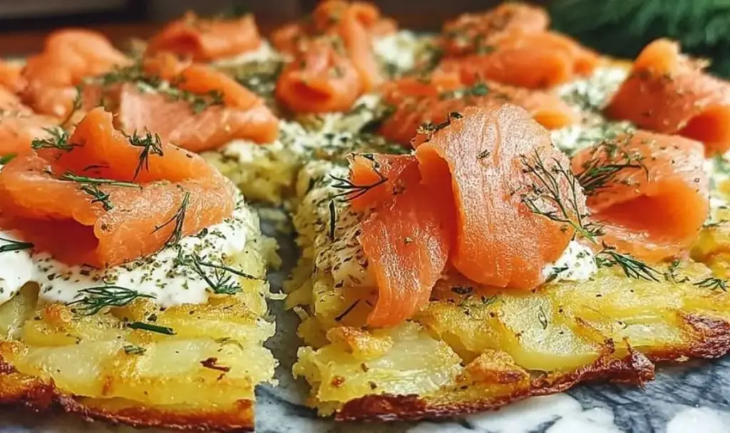 Kartoffelpizza mit geräuchertem Lachs einfach genießen