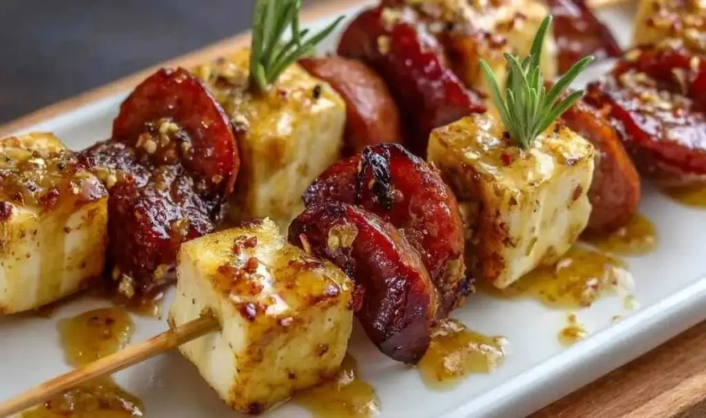 Käse- und Wurstspieße mit Senfglasur – Schneller Party-Snack